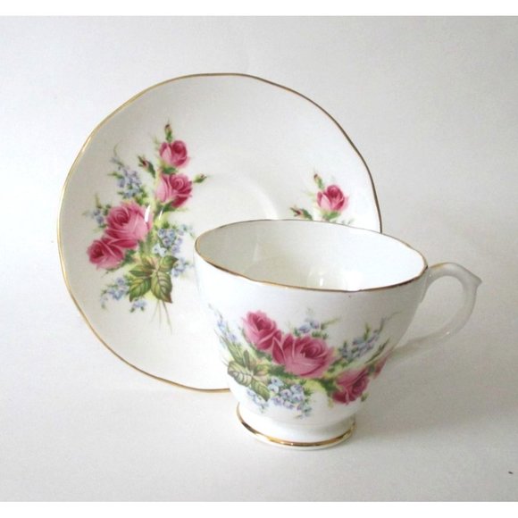 Vintage Duchess Velvet Rose Bone China Footed Cup and Saucer Pink Roses - Picture 2 of 9